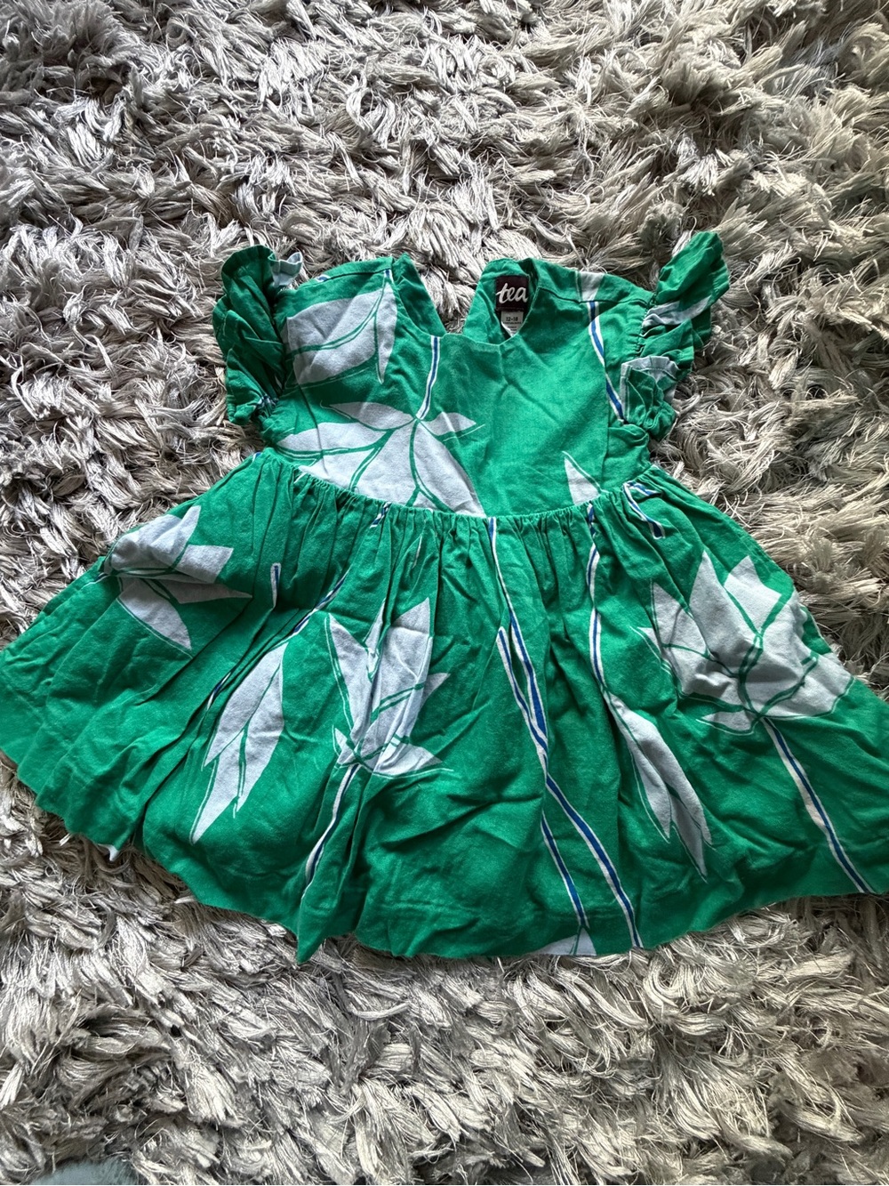 Tea Collection Green Leaf Ruffle Sleeve Dress